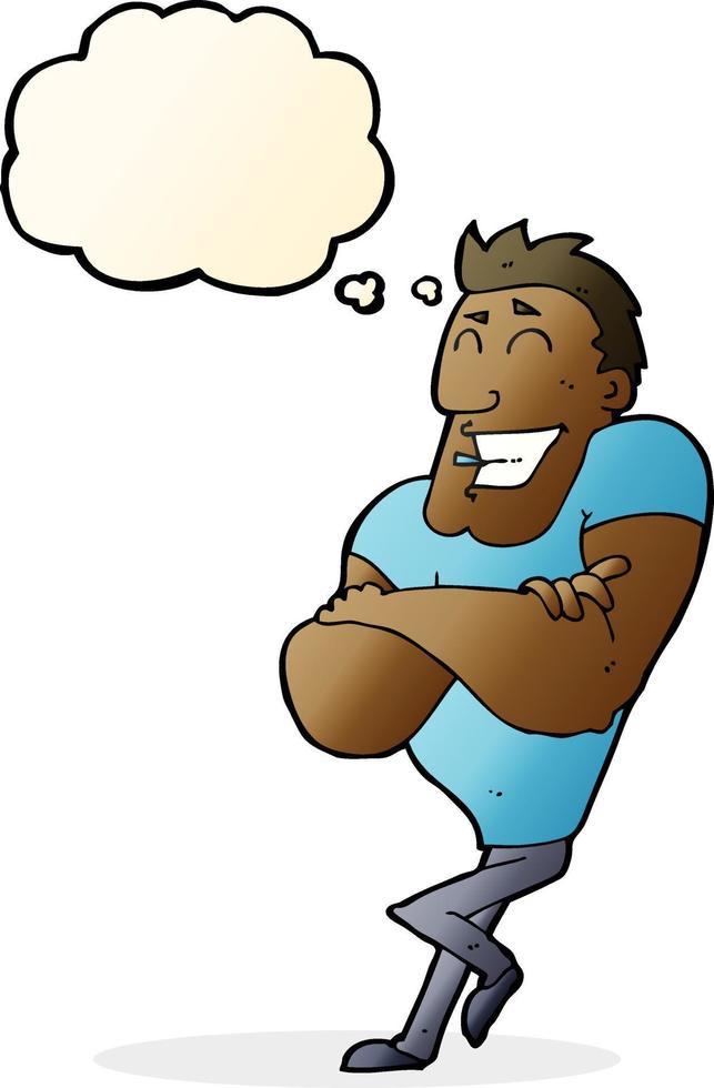 cartoon muscle guy with thought bubble vector