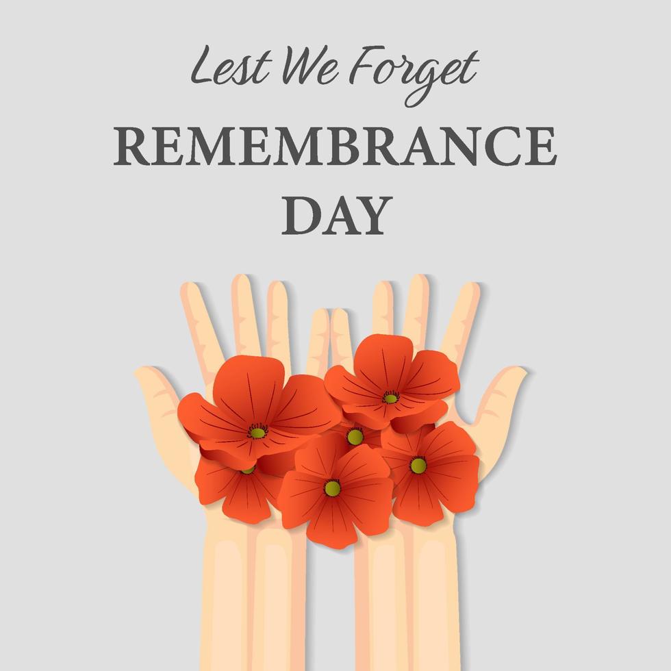Remembrance Day illustration with hands dan poppy flowers vector