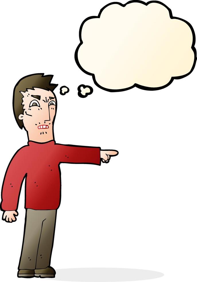 cartoon angry man pointing with thought bubble vector