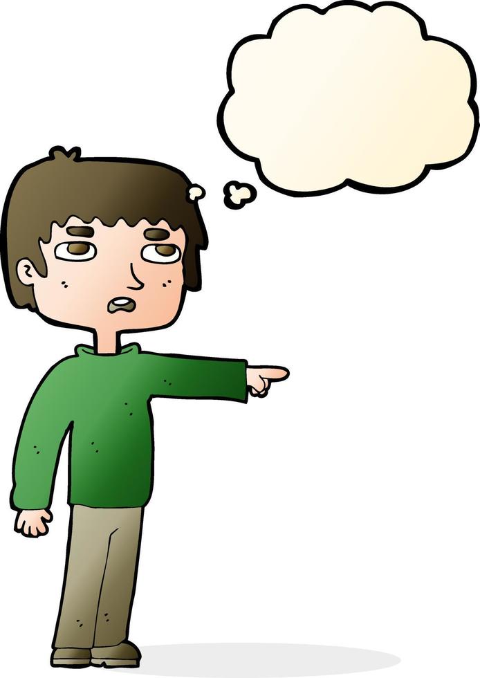 cartoon boy pointing with thought bubble vector