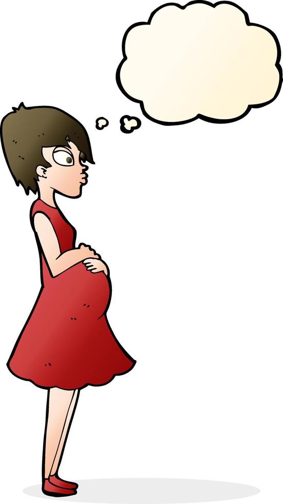 cartoon pregnant woman with thought bubble vector