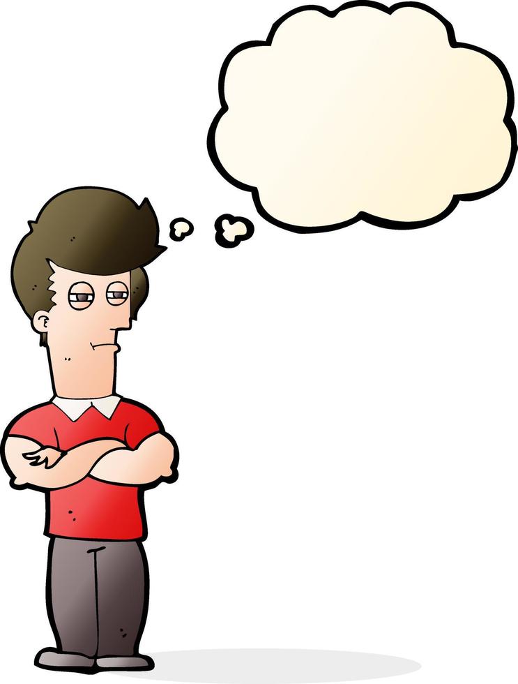 cartoon man with folded arms with thought bubble vector
