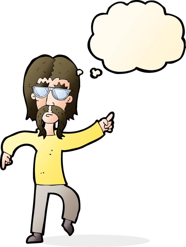 cartoon hippie man wearing glasses with thought bubble vector