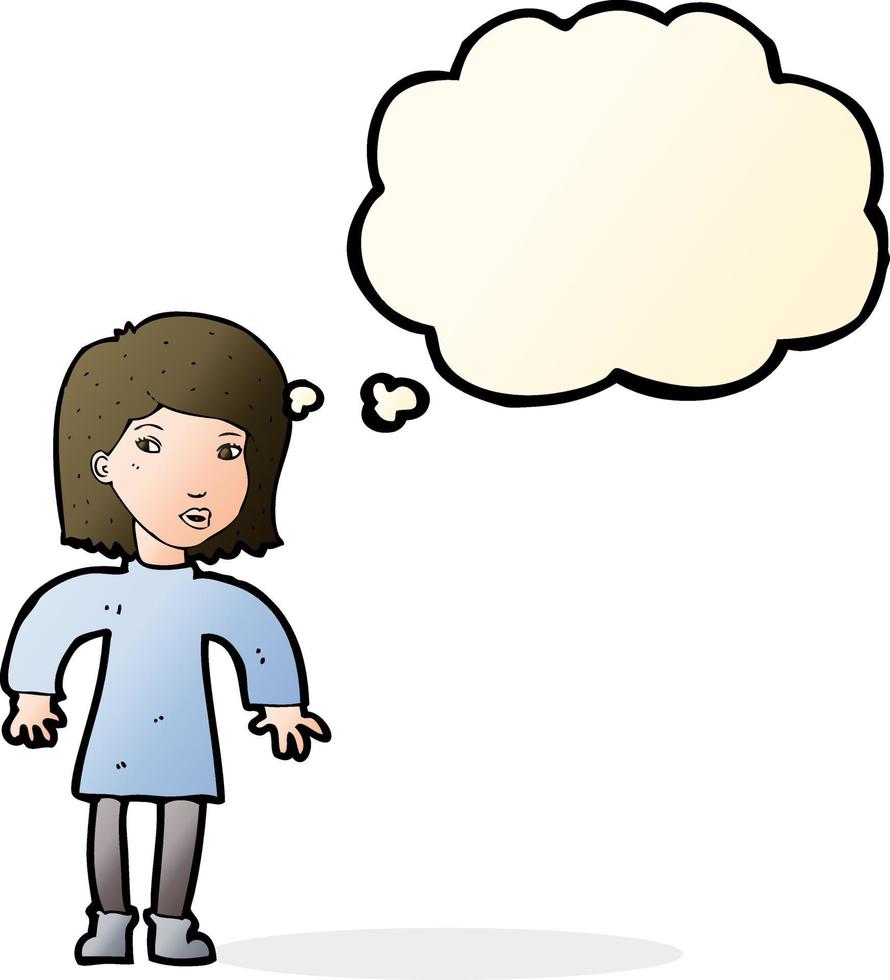 cartoon cautious woman with thought bubble vector