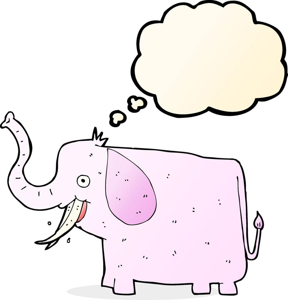 elefante feliz de dibujos animados con burbuja de pensamiento vector