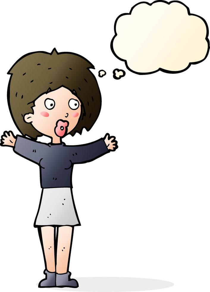 cartoon worried woman with thought bubble vector