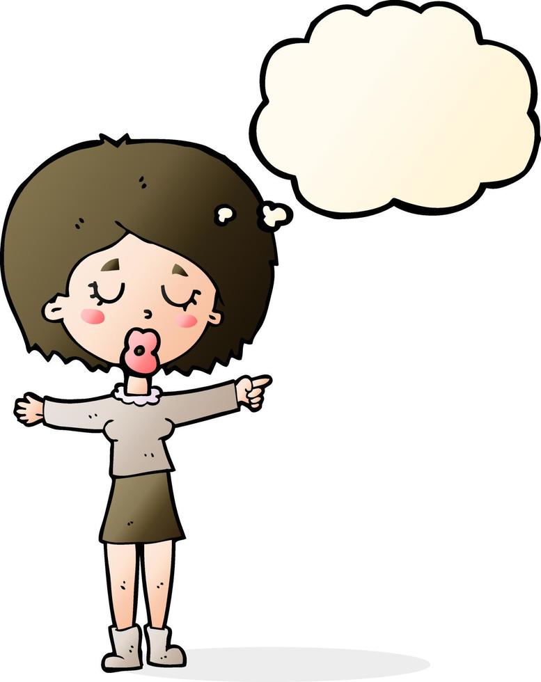 cartoon pointing woman with thought bubble vector