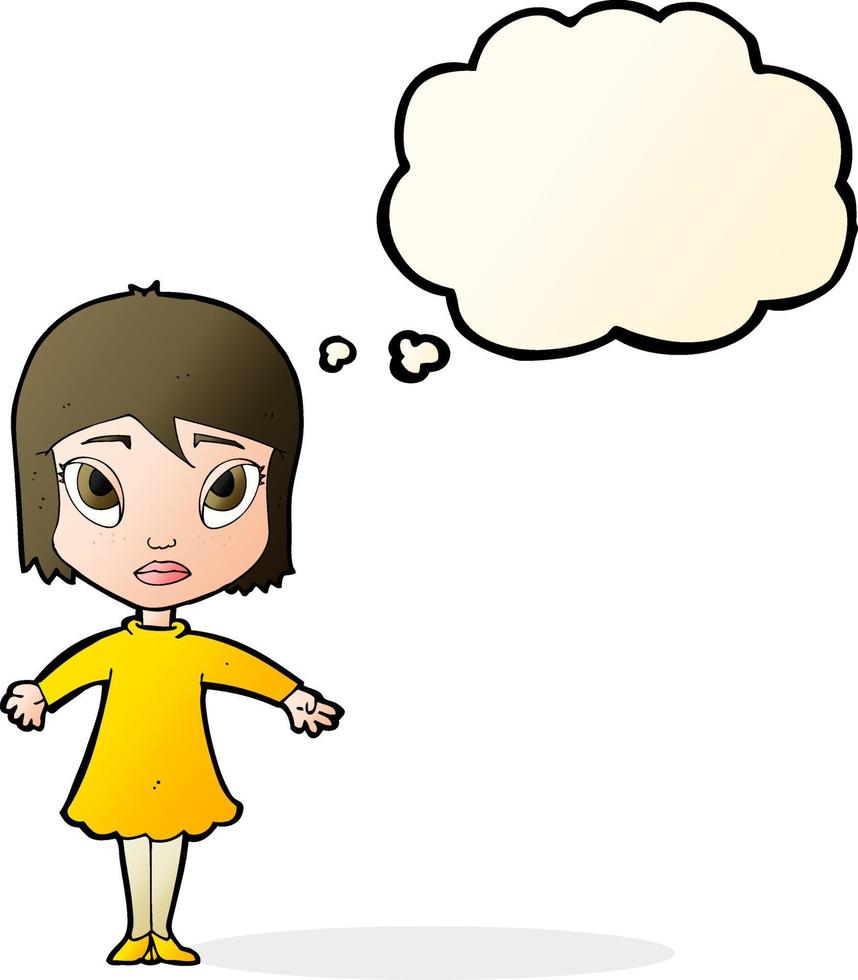 cartoon girl in dress with thought bubble vector