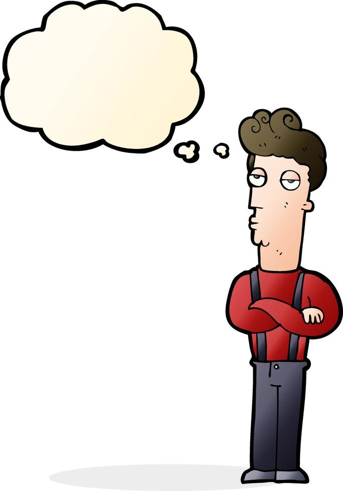 cartoon unimpressed man with thought bubble vector