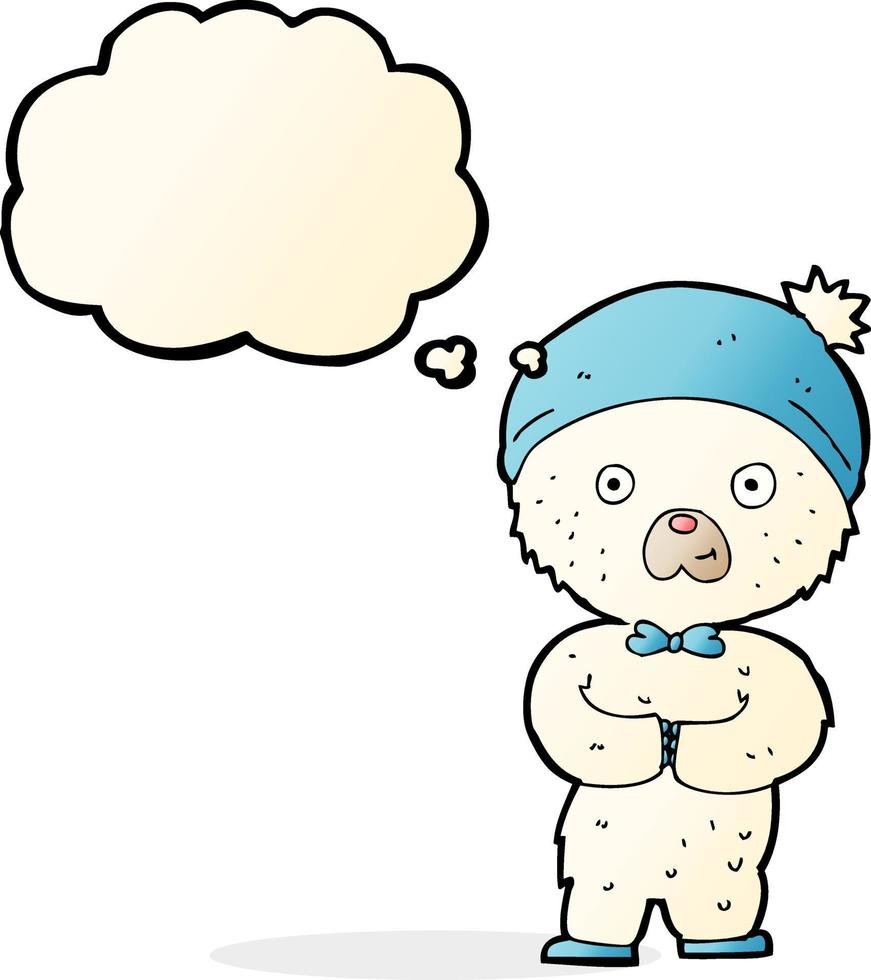 cartoon little polar bear with thought bubble vector