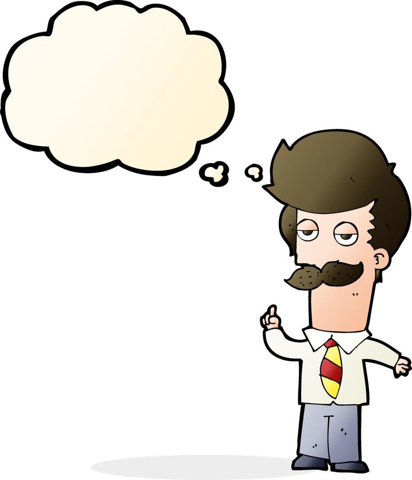 cartoon man with mustache explaining with thought bubble vector