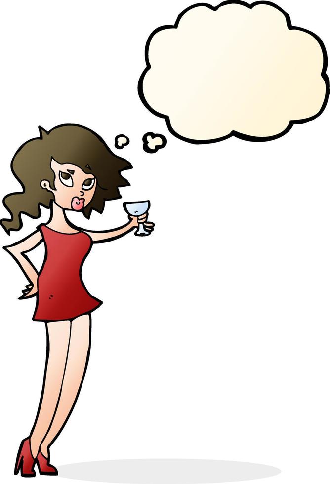 cartoon woman at party with thought bubble vector