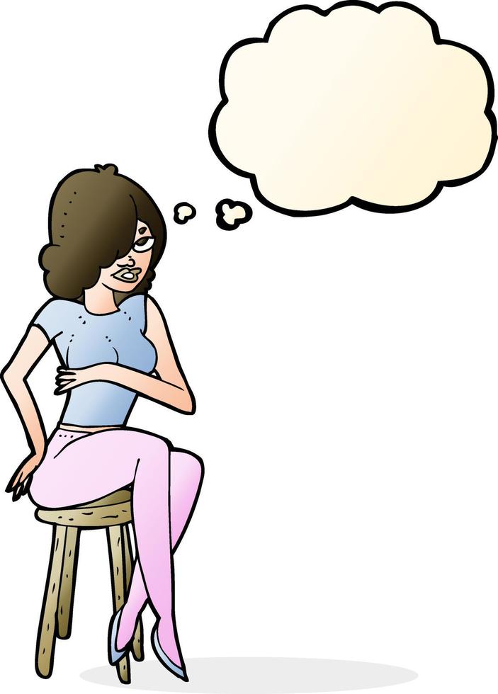 cartoon woman sitting on bar stool with thought bubble vector