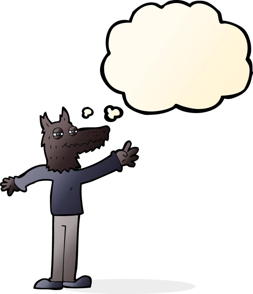 cartoon waving wolf with thought bubble vector