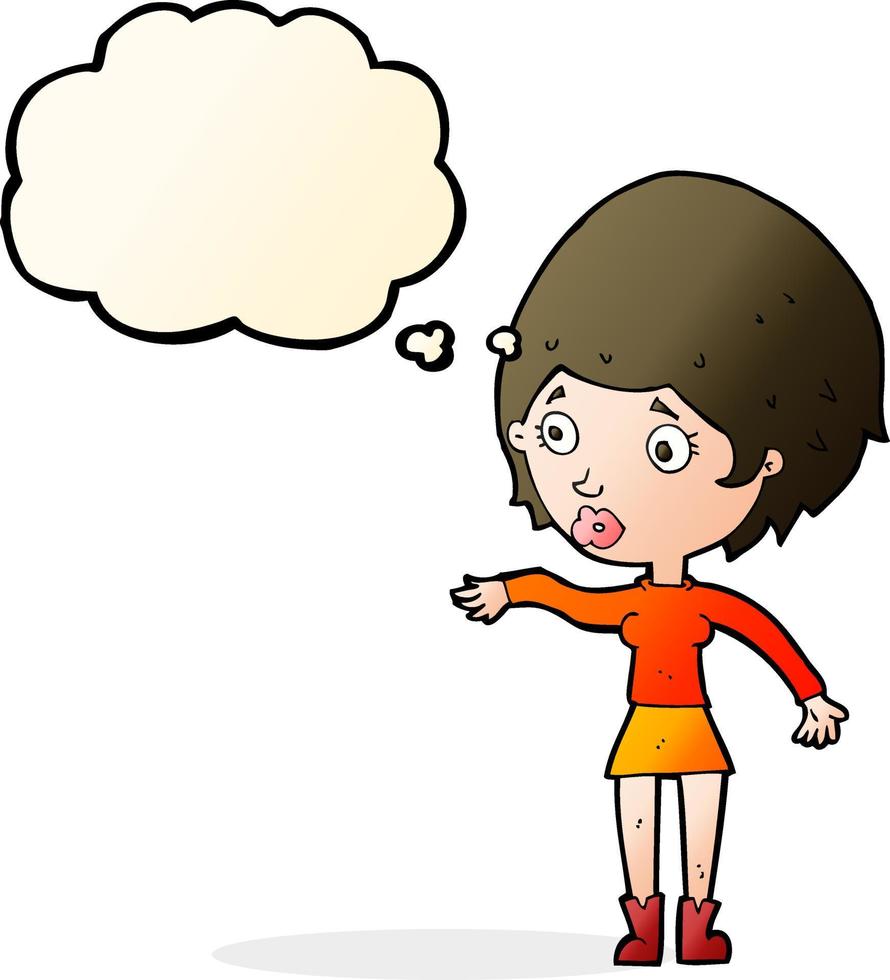 cartoon concerned woman reaching out with thought bubble vector