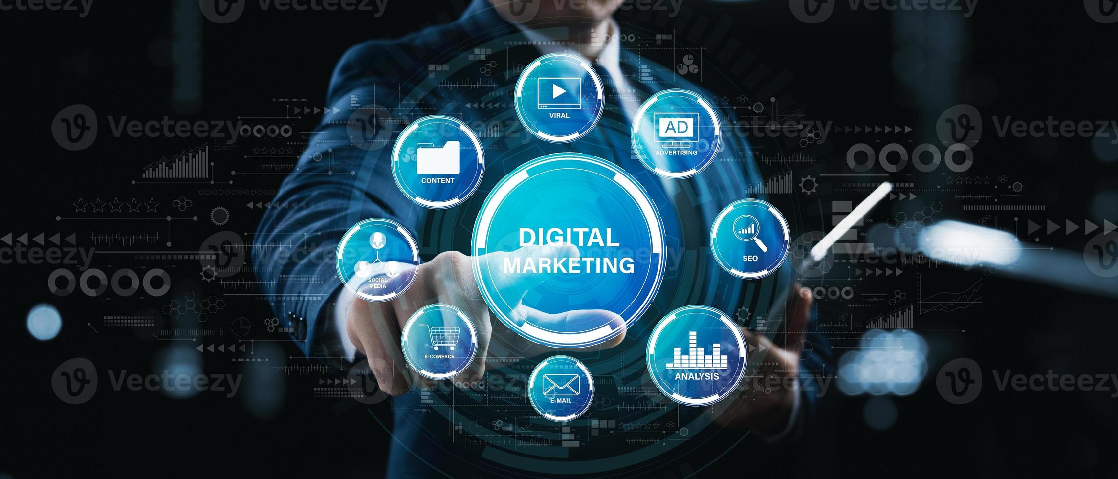 Digital marketing technology concepts in online media, online advertising to help increase sales and increase online sales channels to reach consumers from all over the world. photo