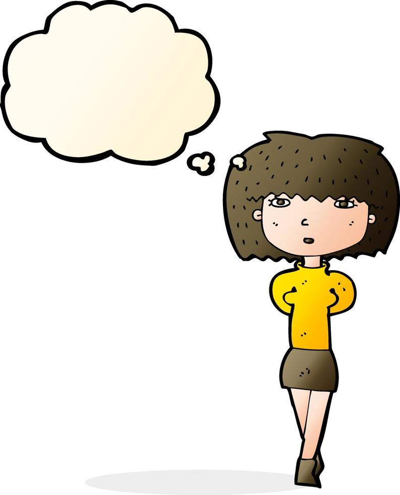 cartoon shy woman with thought bubble vector