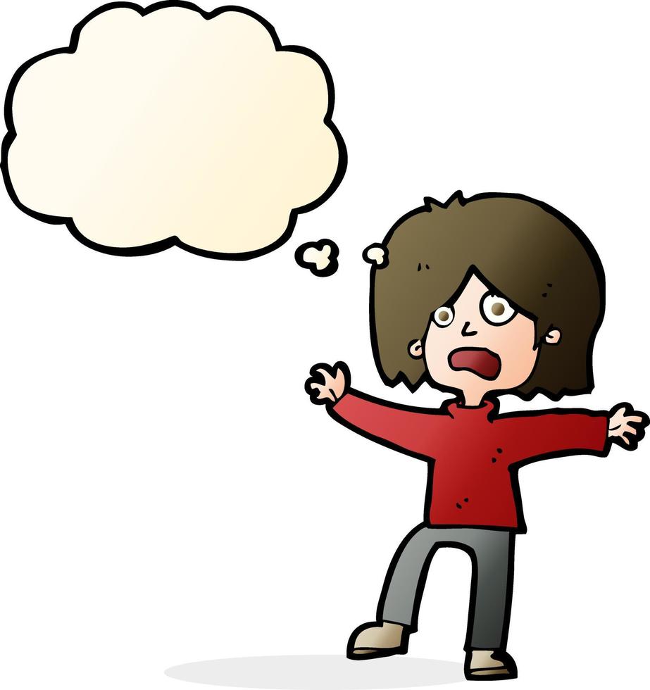 cartoon scared person with thought bubble vector