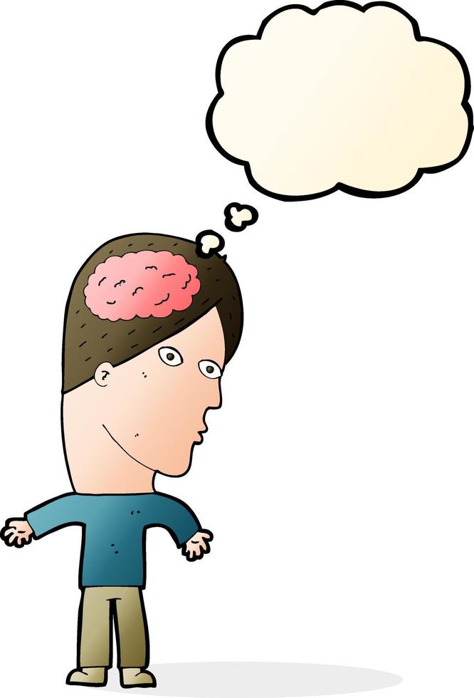 cartoon man with brain symbol with thought bubble vector