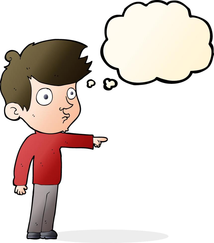 cartoon pointing boy with thought bubble vector