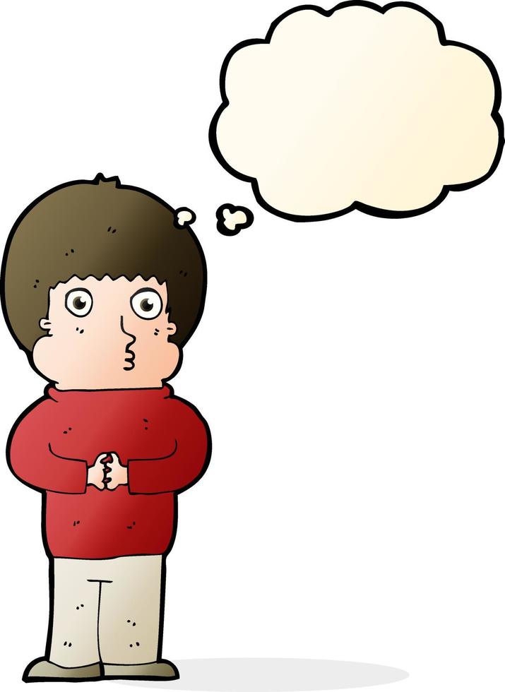 cartoon shy boy with thought bubble vector