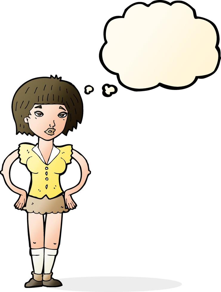 cartoon woman with hands on hips with thought bubble vector