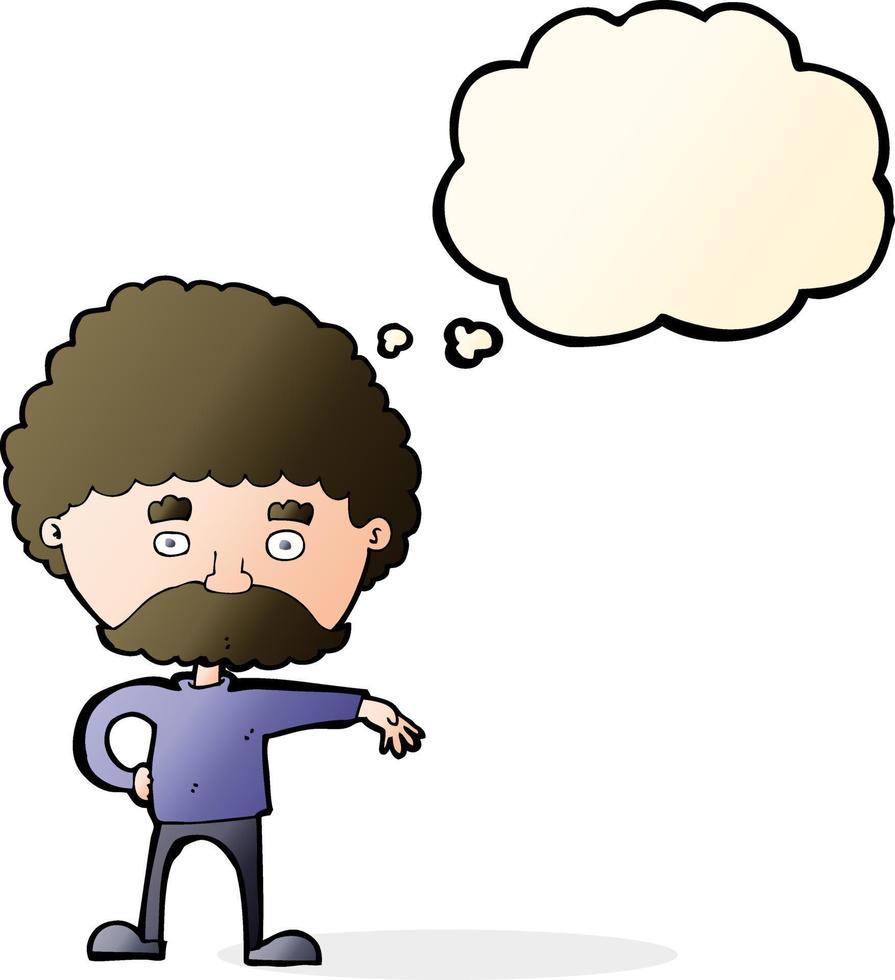 cartoon man with mustache making camp gesture with thought bubble vector