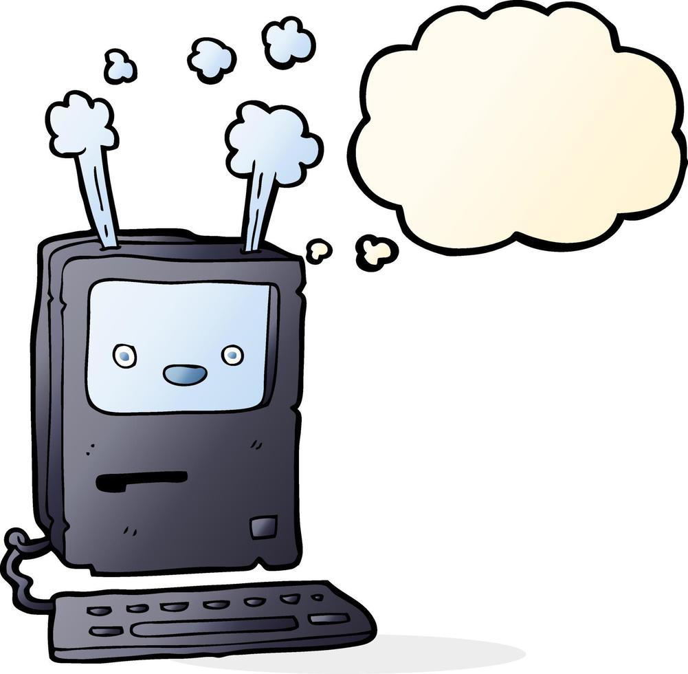 cartoon old computer with thought bubble vector