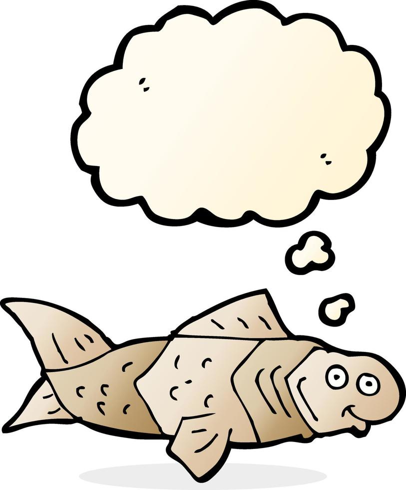 cartoon funny fish with thought bubble vector