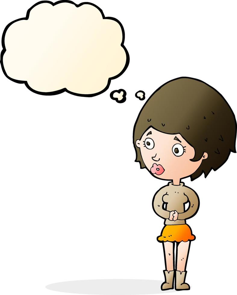 cartoon concerned woman with thought bubble vector