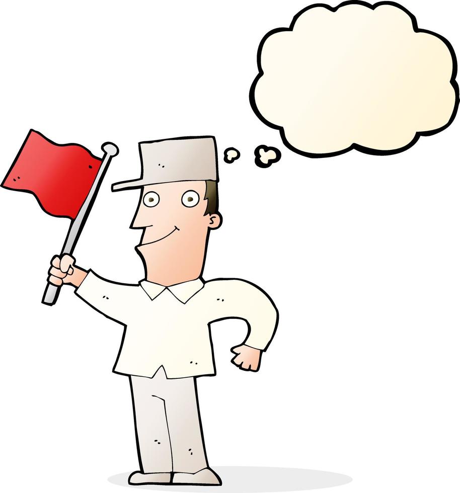 cartoon man waving flag with thought bubble vector