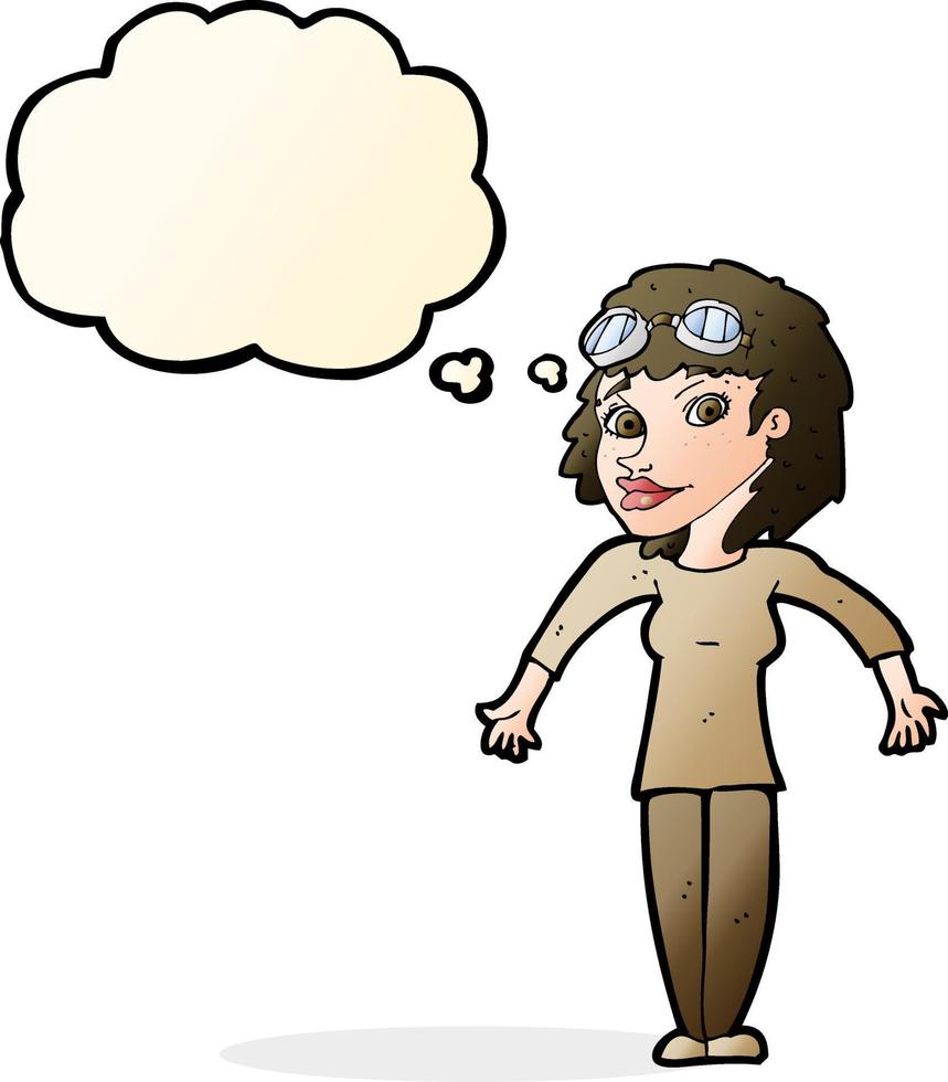 cartoon woman wearing goggles with thought bubble vector