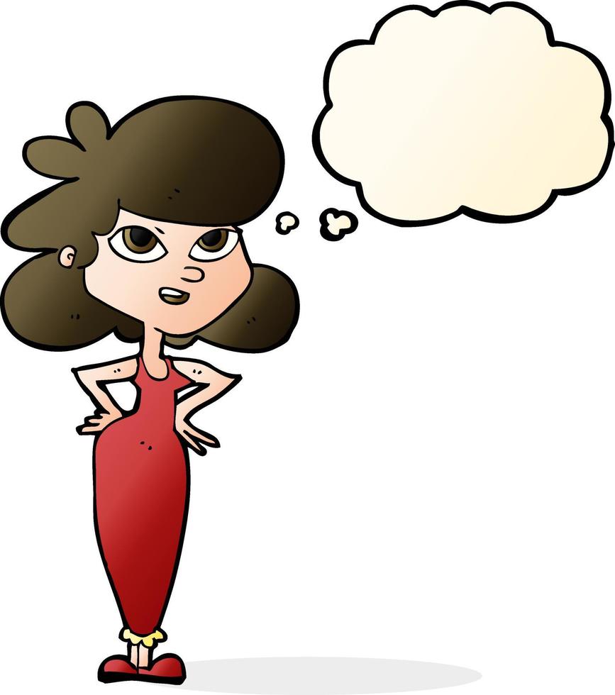 cartoon girl with hands on hips with thought bubble vector