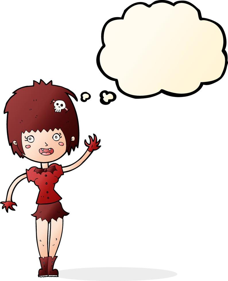 cartoon waving vampire girl with thought bubble vector