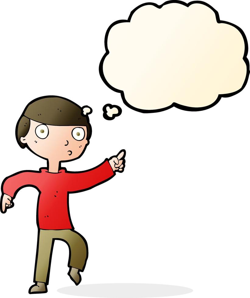 cartoon boy pointing with thought bubble vector