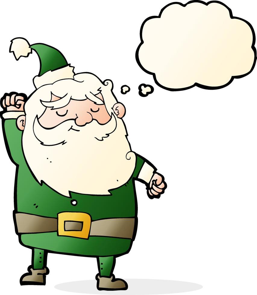 cartoon santa claus punching air with thought bubble vector