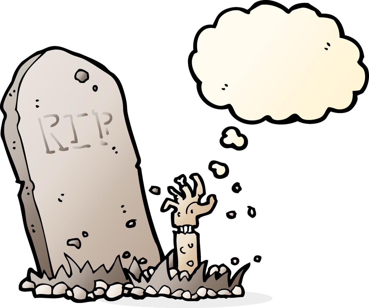 cartoon zombie rising from grave with thought bubble vector