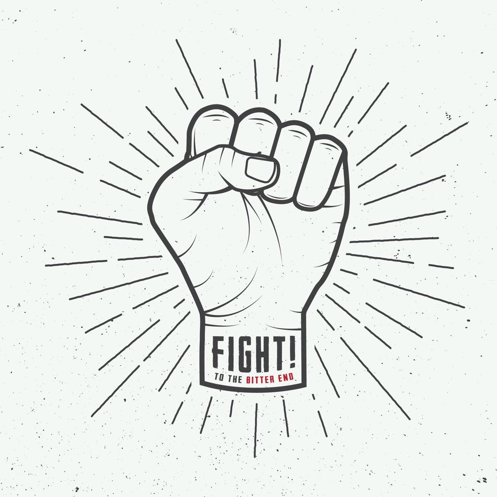 Fist with sunbursts in vintage style. Vector illustration