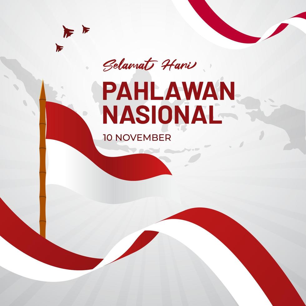 día de los héroes nacionales de indonesia 10 de noviembre ilustración con asta de bandera de bambú hari pahlawan nasional indonesia vector