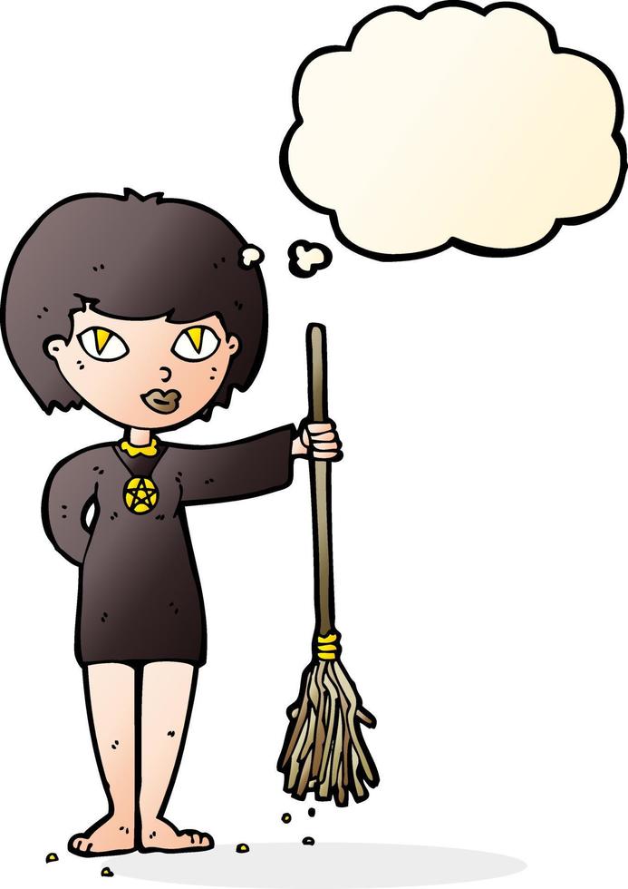 cartoon pretty witch girl with thought bubble vector