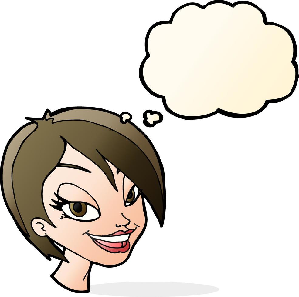 cartoon pretty female face with thought bubble vector