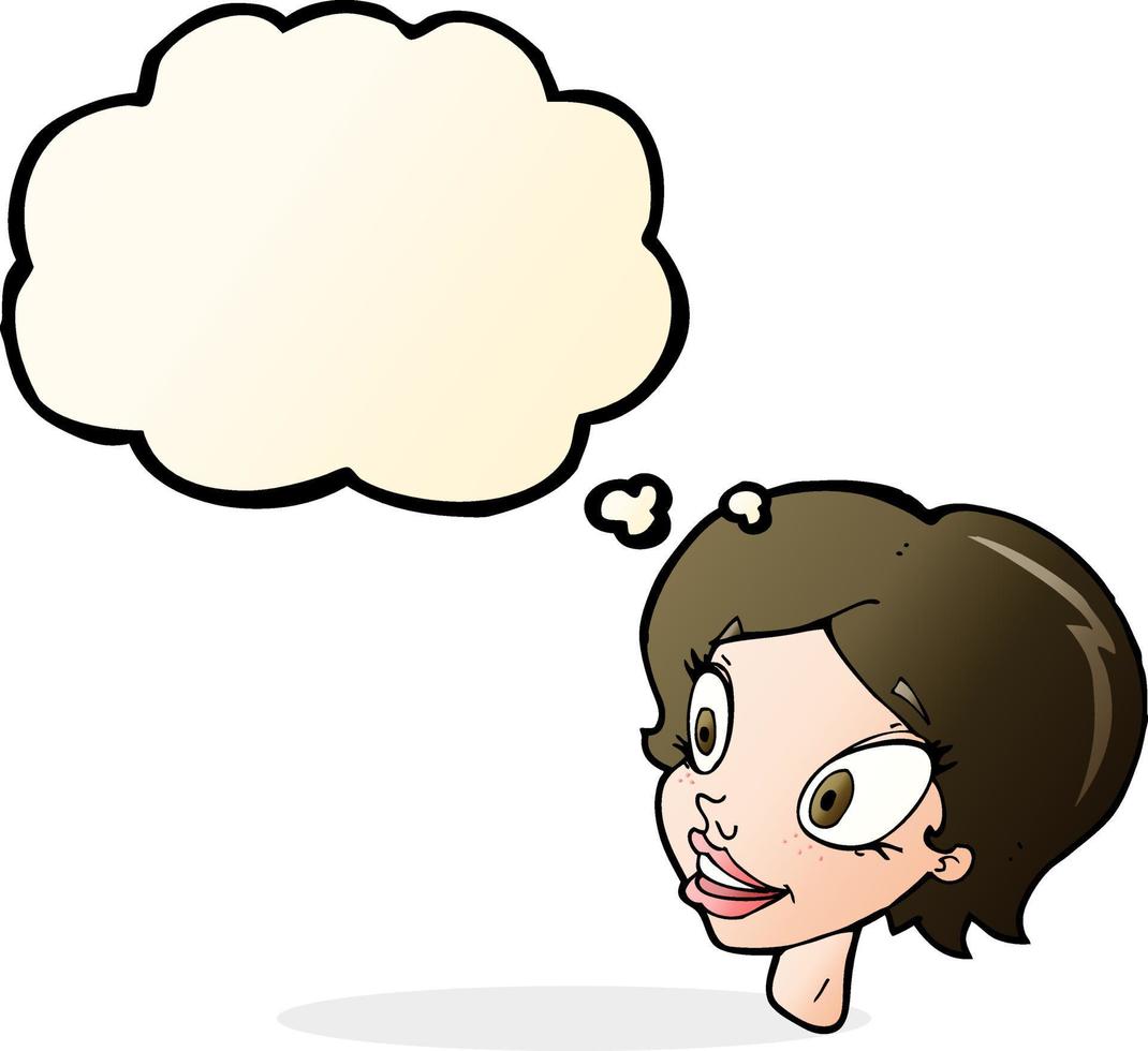 cartoon pretty female face with thought bubble vector