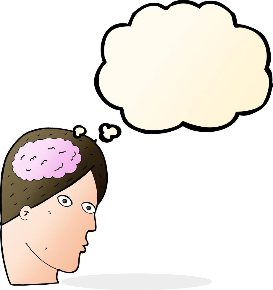 cartoon head with brain symbol with thought bubble vector