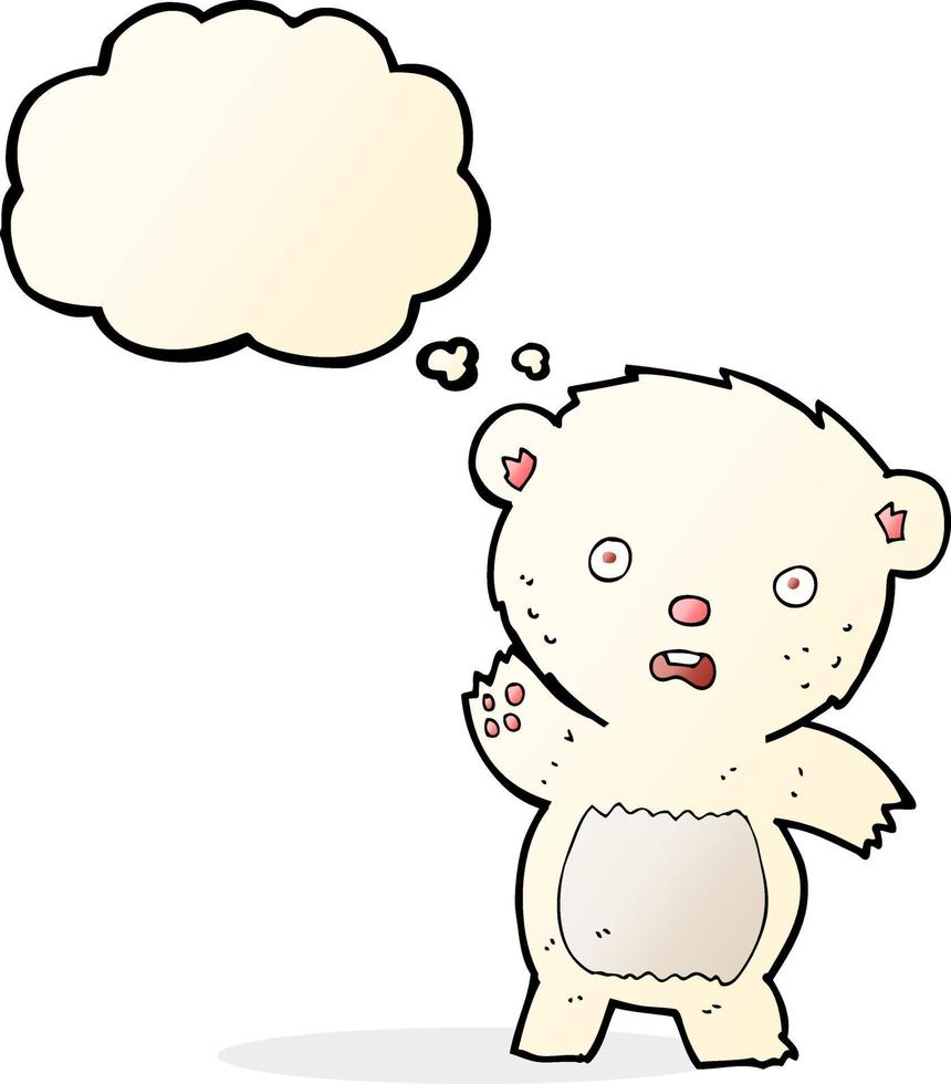cartoon waving polar bear cub with thought bubble vector