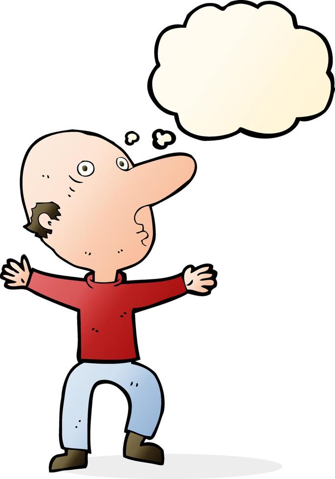 cartoon worried middle aged man with thought bubble vector