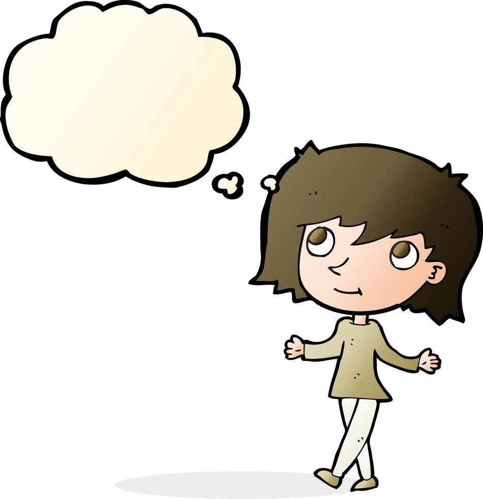 cartoon girl with no worries with thought bubble vector