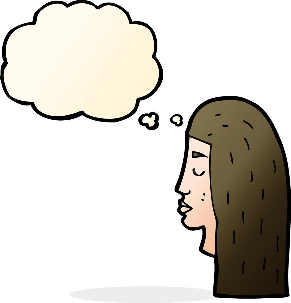 cartoon female face profile with thought bubble vector