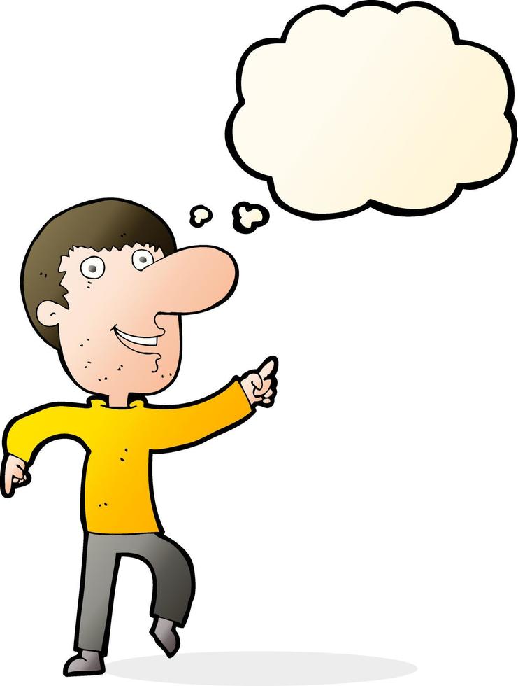 cartoon happy man dancing with thought bubble vector