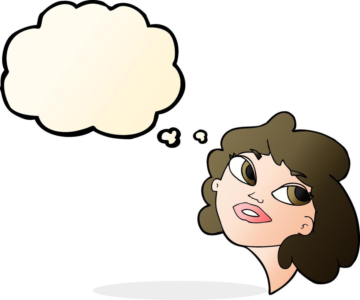 cartoon happy woman with thought bubble vector