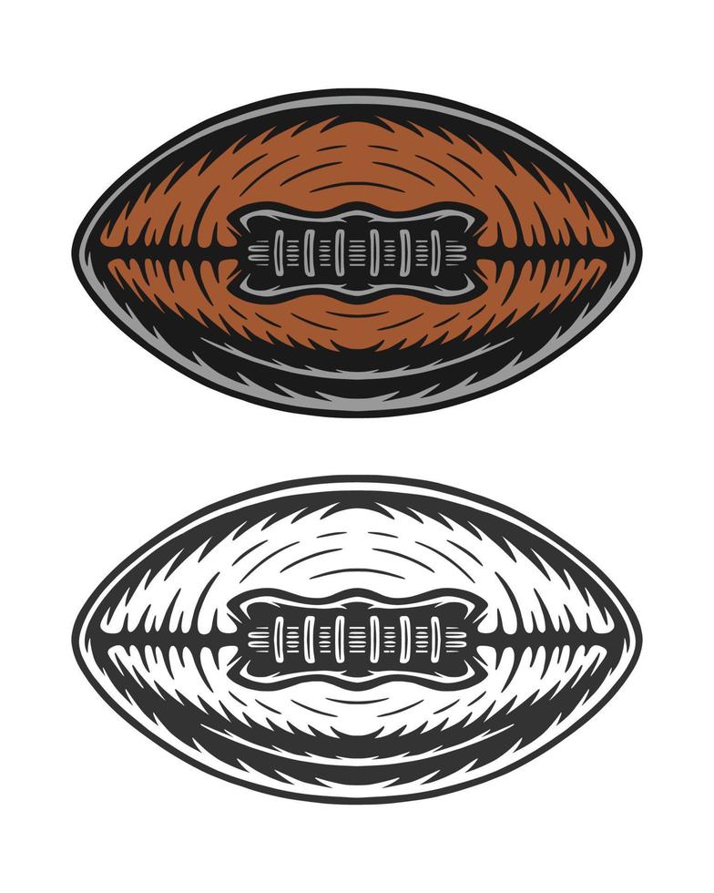 Vintage retro woodcut american football rugby ball. Can be used like emblem, logo, badge, label. mark, poster or print. Monochrome Graphic Art. Vector. vector